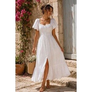 Dolce Viva Collection White Eyelet Embroidered Midi Dress Cottagecore Boho Small